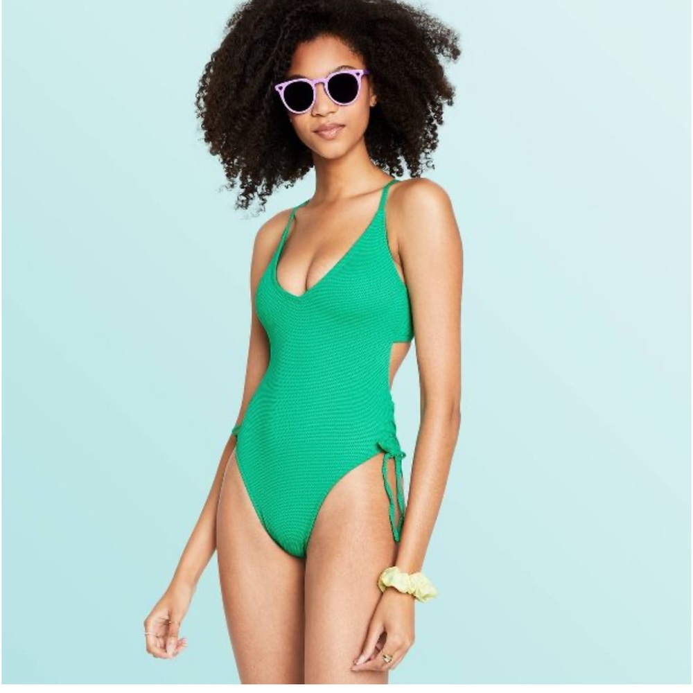 Women's Deep V-Neck  1 Piece Swimsuit - Stoney Clover Lane x Target Green XS 0-2